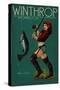 Winthrop, Washington - Pinup Girl Fishing-Lantern Press-Stretched Canvas