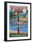 Winthrop, Washington - Signpost Destinations-Lantern Press-Framed Art Print