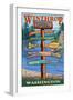 Winthrop, Washington - Signpost Destinations-Lantern Press-Framed Art Print