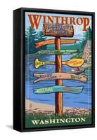 Winthrop, Washington - Signpost Destinations-Lantern Press-Framed Stretched Canvas