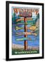 Winthrop, Washington - Signpost Destinations-Lantern Press-Framed Art Print