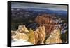 Wintry Cliffs and Hoodoos Strongly Lit by Morning Sun with Cloudy Backdrop-Eleanor Scriven-Framed Stretched Canvas