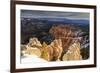 Wintry Cliffs and Hoodoos Strongly Lit by Morning Sun with Cloudy Backdrop-Eleanor Scriven-Framed Photographic Print