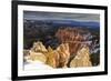 Wintry Cliffs and Hoodoos Strongly Lit by Morning Sun with Cloudy Backdrop-Eleanor Scriven-Framed Photographic Print