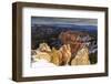 Wintry Cliffs and Hoodoos Strongly Lit by Morning Sun with Cloudy Backdrop-Eleanor Scriven-Framed Photographic Print