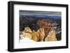 Wintry Cliffs and Hoodoos Strongly Lit by Morning Sun with Cloudy Backdrop-Eleanor Scriven-Framed Photographic Print