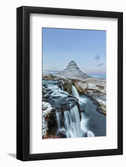 Wintry waterfall below Kirkjufell, Snaefellsnes Peninsula, Iceland-Chuck Haney-Framed Photographic Print