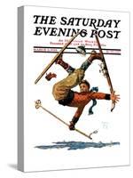 "Wipeout on Skis," Saturday Evening Post Cover, March 3, 1928-Eugene Iverd-Stretched Canvas