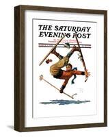 "Wipeout on Skis," Saturday Evening Post Cover, March 3, 1928-Eugene Iverd-Framed Giclee Print