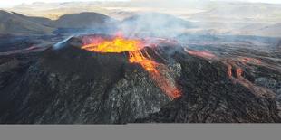 A Landscape of Lightening Erupting from Mauna Loa Volcano in Hawaii with Smoke and a Hazy Sky-Wirestock Creators-Photographic Print