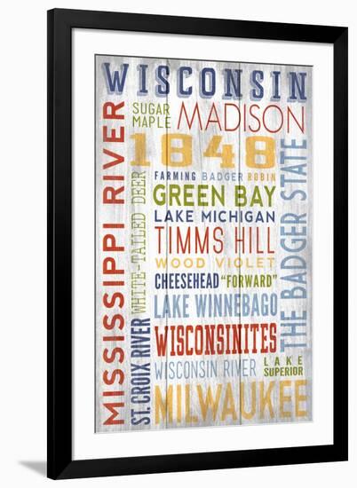 Wisconsin - Barnwood Typography-Lantern Press-Framed Art Print