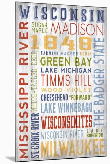 Wisconsin - Barnwood Typography-Lantern Press-Mounted Art Print