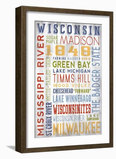 Wisconsin - Barnwood Typography-Lantern Press-Framed Art Print