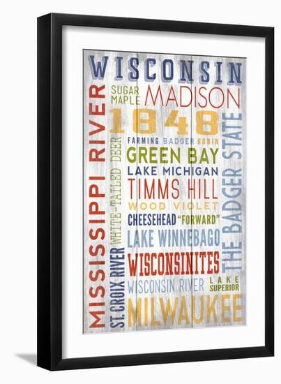 Wisconsin - Barnwood Typography-Lantern Press-Framed Art Print