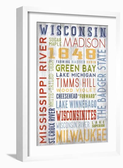 Wisconsin - Barnwood Typography-Lantern Press-Framed Art Print