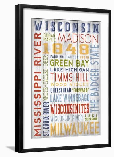 Wisconsin - Barnwood Typography-Lantern Press-Framed Art Print