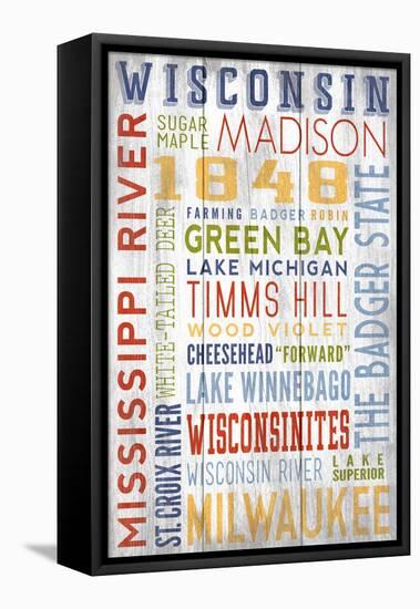 Wisconsin - Barnwood Typography-Lantern Press-Framed Stretched Canvas