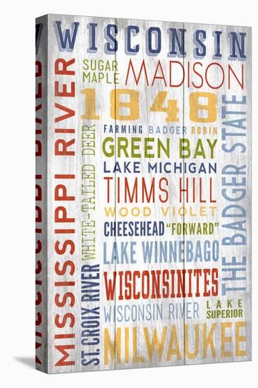 Wisconsin - Barnwood Typography-Lantern Press-Stretched Canvas