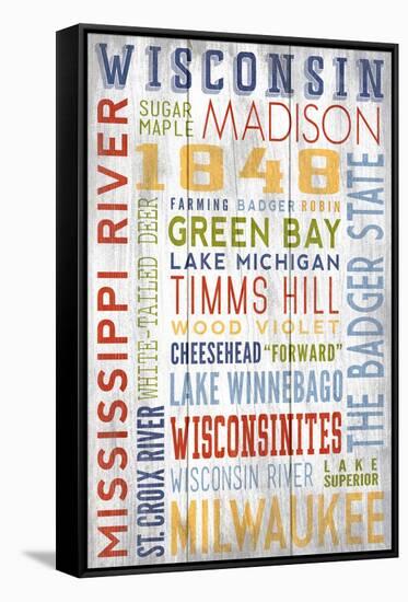 Wisconsin - Barnwood Typography-Lantern Press-Framed Stretched Canvas