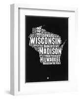 Wisconsin Black and White Map-NaxArt-Framed Art Print