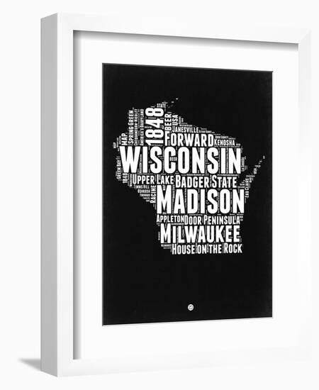 Wisconsin Black and White Map-NaxArt-Framed Art Print
