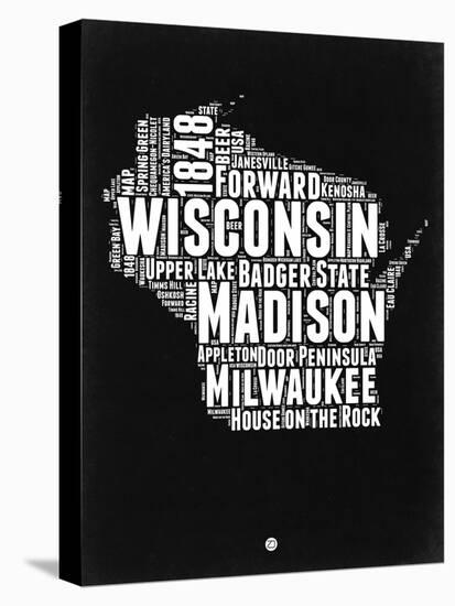 Wisconsin Black and White Map-NaxArt-Stretched Canvas