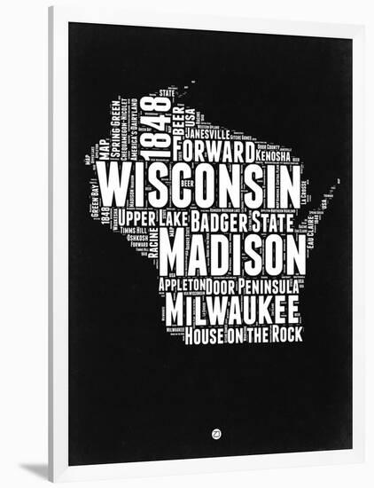 Wisconsin Black and White Map-NaxArt-Framed Art Print