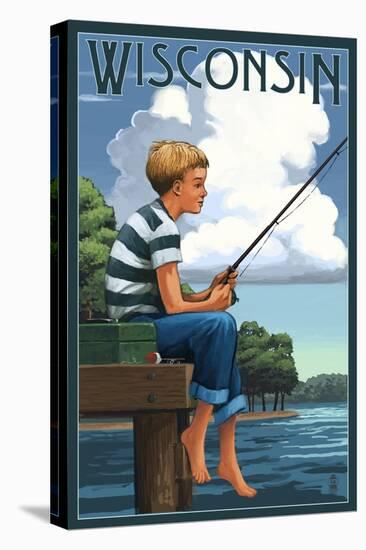 Wisconsin - Boy Fishing-Lantern Press-Stretched Canvas