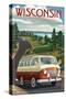 Wisconsin - Camper Van - Lake - Lantern Press Artwork-Lantern Press-Stretched Canvas