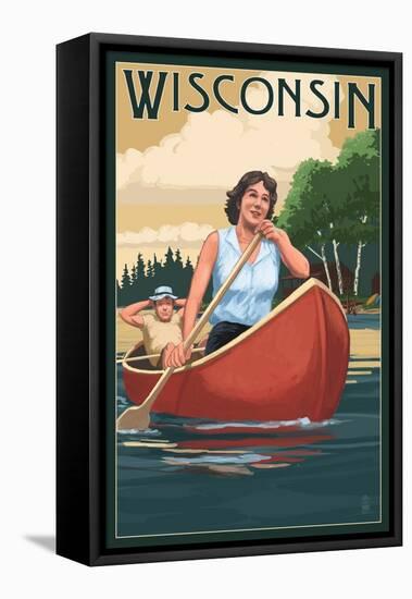 Wisconsin - Canoers on Lake-Lantern Press-Framed Stretched Canvas