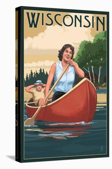 Wisconsin - Canoers on Lake-Lantern Press-Stretched Canvas