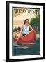 Wisconsin - Canoers on Lake-Lantern Press-Framed Art Print