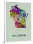 Wisconsin Color Splatter Map-NaxArt-Framed Art Print