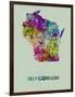 Wisconsin Color Splatter Map-NaxArt-Framed Art Print