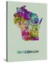 Wisconsin Color Splatter Map-NaxArt-Stretched Canvas