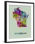 Wisconsin Color Splatter Map-NaxArt-Framed Art Print