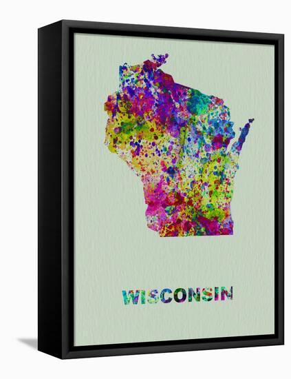 Wisconsin Color Splatter Map-NaxArt-Framed Stretched Canvas