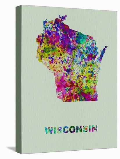 Wisconsin Color Splatter Map-NaxArt-Stretched Canvas