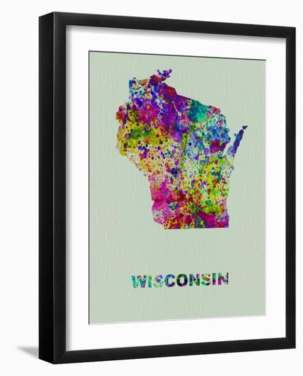 Wisconsin Color Splatter Map-NaxArt-Framed Art Print