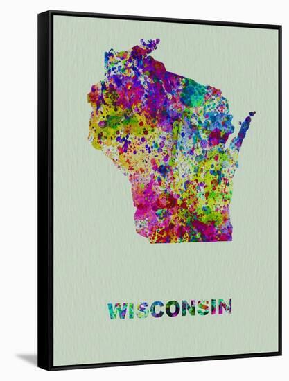 Wisconsin Color Splatter Map-NaxArt-Framed Stretched Canvas