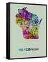 Wisconsin Color Splatter Map-NaxArt-Framed Stretched Canvas