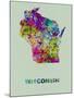 Wisconsin Color Splatter Map-NaxArt-Mounted Art Print