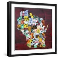 Wisconsin Counties License Plate Map-Design Turnpike-Framed Giclee Print