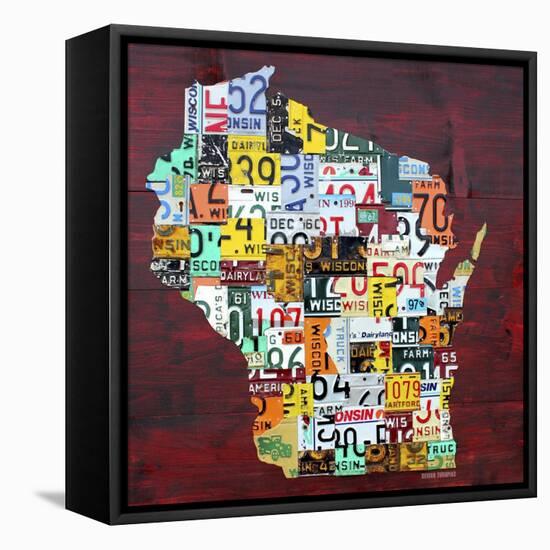 Wisconsin Counties License Plate Map-Design Turnpike-Framed Stretched Canvas