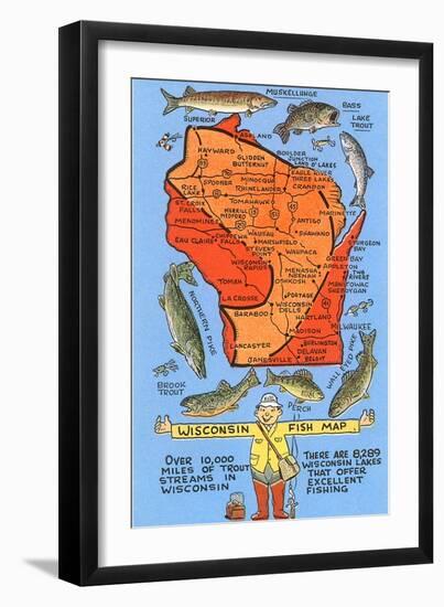 Wisconsin Fish Map-null-Framed Art Print