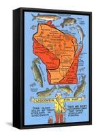 Wisconsin Fish Map-null-Framed Stretched Canvas
