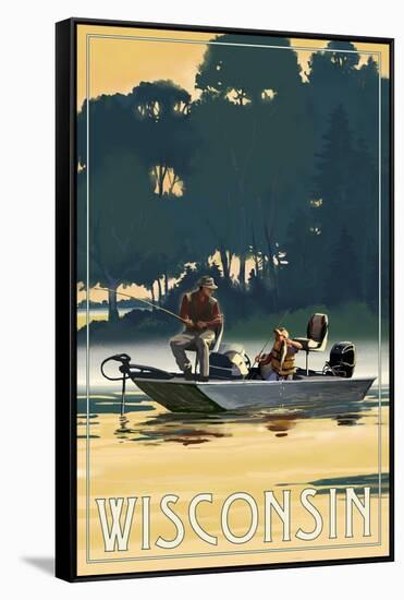 Wisconsin - Fishermen in Boat-Lantern Press-Framed Stretched Canvas