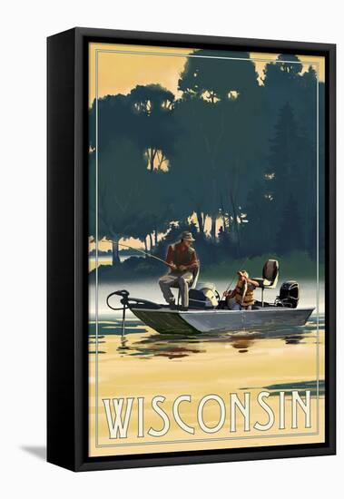 Wisconsin - Fishermen in Boat-Lantern Press-Framed Stretched Canvas