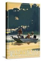 Wisconsin - Fishermen in Boat-Lantern Press-Stretched Canvas