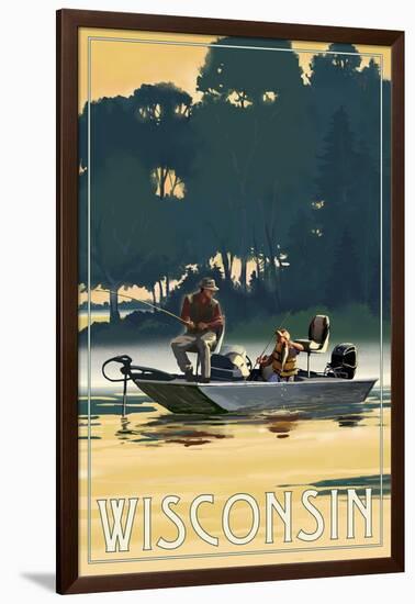 Wisconsin - Fishermen in Boat-Lantern Press-Framed Art Print